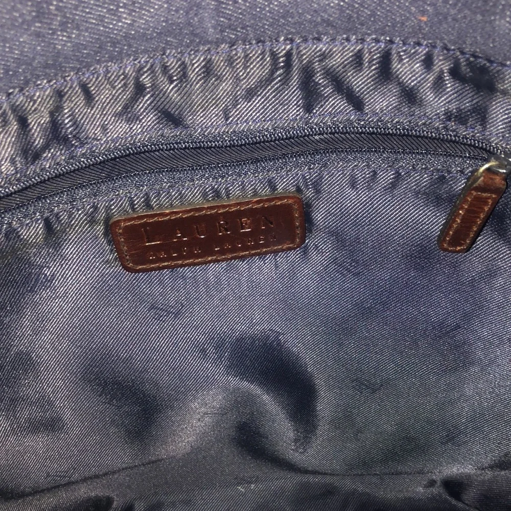 Vintage RALPH LAUREN Oversized Denim Tote Bag w Leather Braided Shoulder Straps